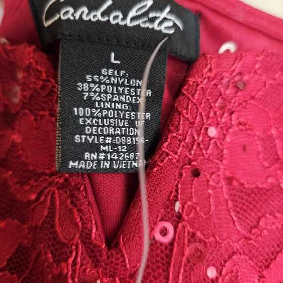Candlelite NWT Lace Sequin Off The Shoulder Red Formal Cocktail Maxi Dress Large - Picture 3 of 8